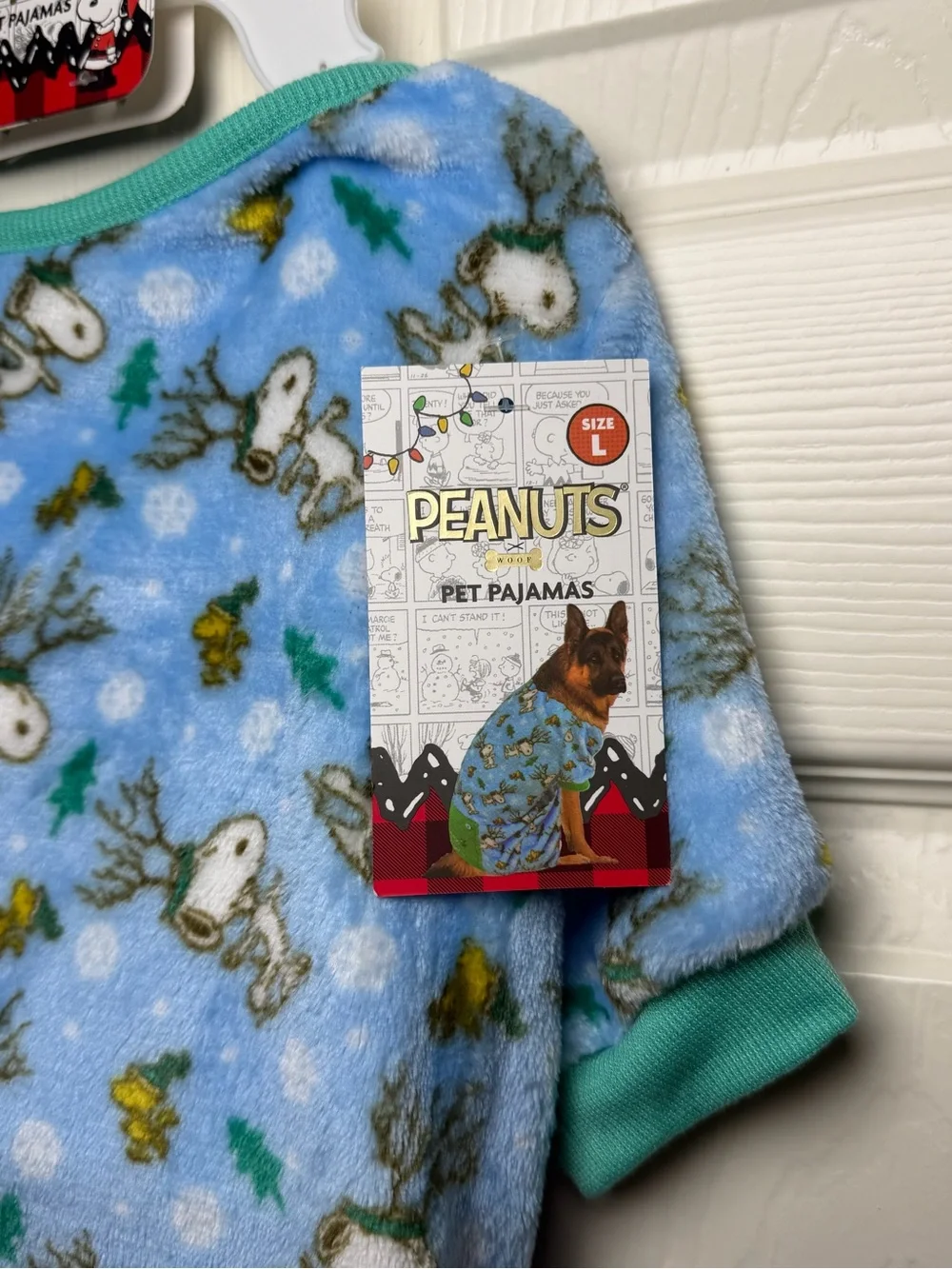 Peanuts Snoopy & Woodstock Fleece Pet Pajamas - Light Blue & Teal Trim